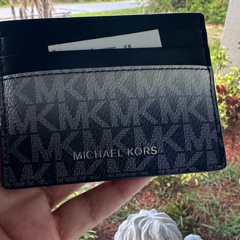 Michael Kors Black and Dark Gray MK Logo Card Holder